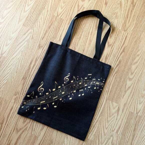 Black Music Notes Tote Bag Reusable Carryall 16 x 14 Inches Durable Polyester - Picture 8 of 9
